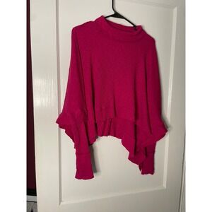 We The‎ Free People Pink Funnel Neck Ribbed Asymmetric Poncho Top XS